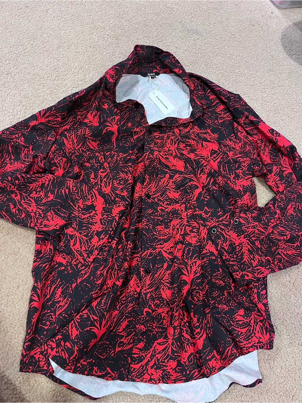 NWT men’s XL Ouku Red and Black Abstract Button-Up Shirt